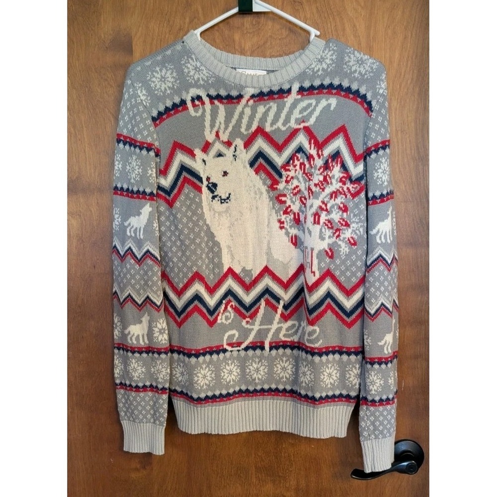 Game Of Thrones Direwolf Holiday Knit Sweater Gray Ugly Christmas Womens Large